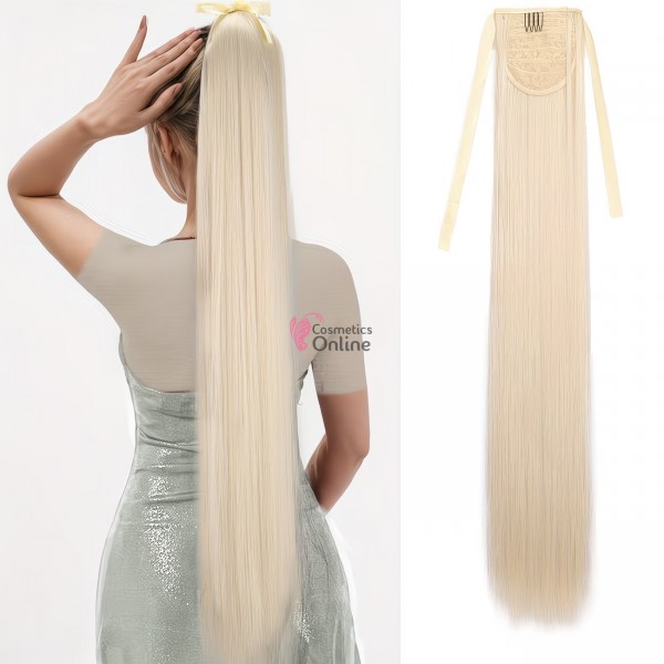 Extensie de par coada dreapta cu snur 80 cm Cod 137F-104 Blond White